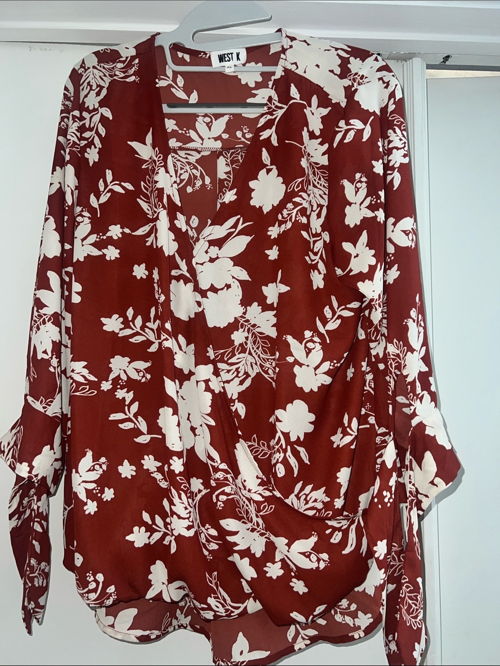 West K Rust Floral Wrap-Style Blouse